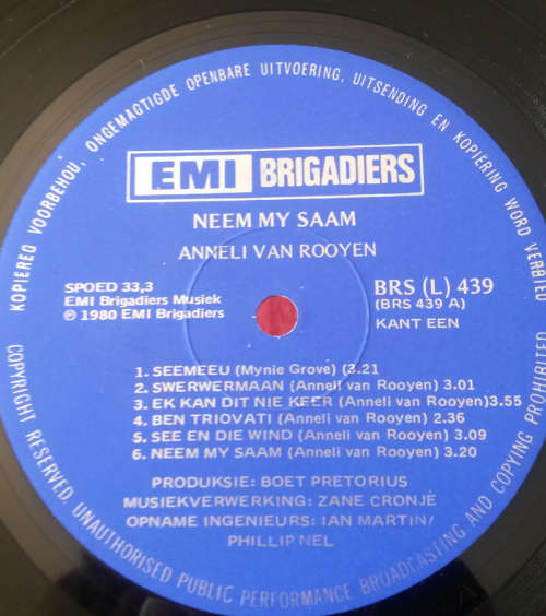 Anneli - Neem My Saam 1980 Vinyl LP SA