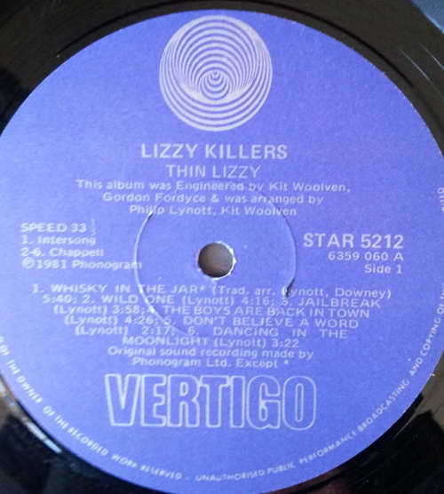 Thin Lizzy - Lizzy Killers 1981 Vinyl LP SA