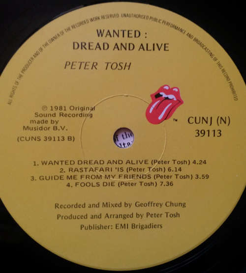 Peter Tosh - Wanted - Dread & Alive 1981 Vinyl LP SA