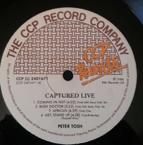 Peter Tosh - Captured Live 1984 Vinyl LP SA