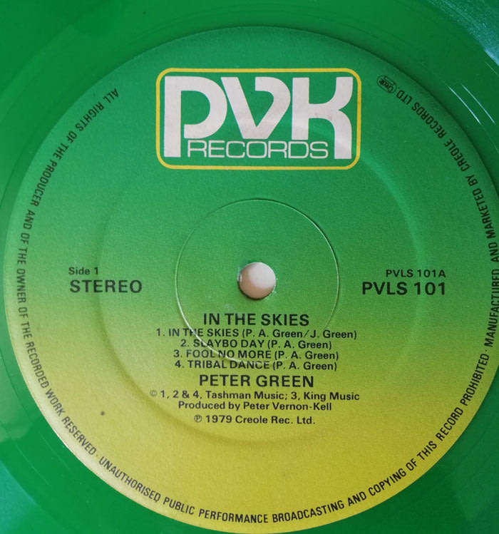 Peter Green - In The Skies 1979 Limited Edition Green Vinyl LP UK * No Cover *