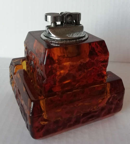 Vintage Koei Unicon Art Glass Table Lighter with Matching Ashtray