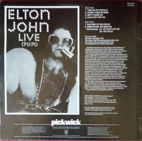 Elton John - Live 17-11-70 1971 Vinyl LP UK
