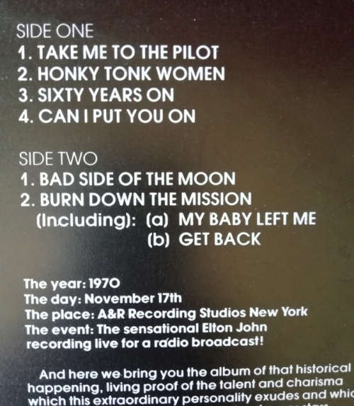 Elton John - Live 17-11-70 1971 Vinyl LP UK