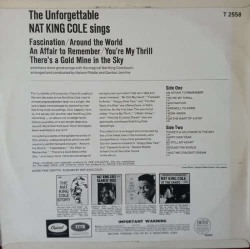 Nat King Cole - The Unforgettable Nat Cole Sings the Great Songs 1966 Vinyl LP SA