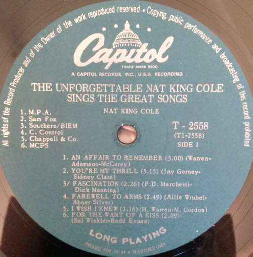Nat King Cole - The Unforgettable Nat Cole Sings the Great Songs 1966 Vinyl LP SA