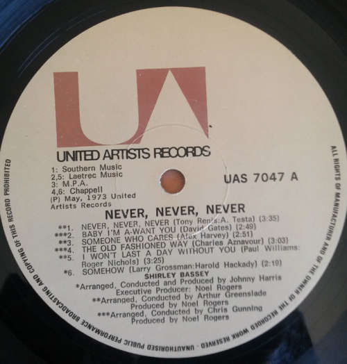 Shirley Bassey - Never, Never, Never  1973 Vinyl LP SA