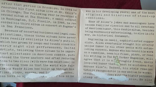 Woody Allen - The Night Club Years, 1965-1968 1977 Vinyl DOUBLE LP SA