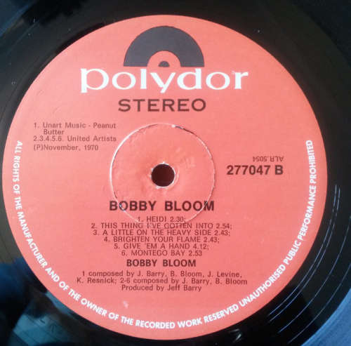 Bobby Bloom - The Bobby Bloom Album 1970 Vinyl LP SA