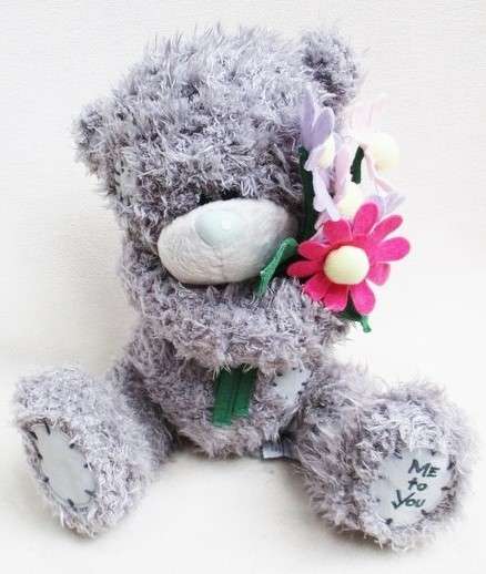 A LARGER  CUTE TATTY TEDDY  (ME TO YOU) HOLDING A BUNCH OF FLOWERS!!