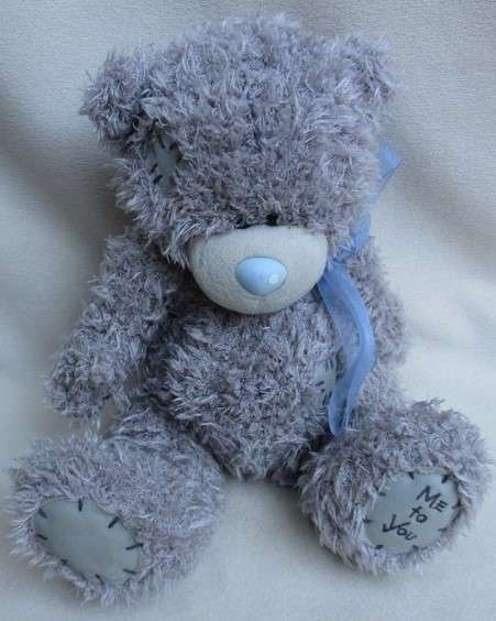 A LARGER TATTY TEDDY  (ME TO YOU)  WITH A PRETTY BLUE RIBBON AROUND HIS NECK!!
