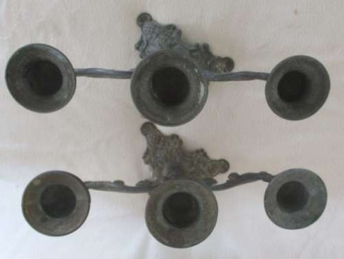 TWO OLD, ORNATE VINTAGE METAL CANDLESTICKS