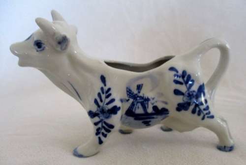TWO HAND PAINTED DELFT BLUE COW CREAMERS - ONE DEFINITELY VINTAGE
