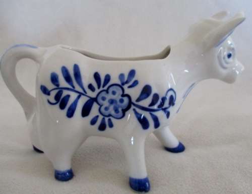 TWO HAND PAINTED DELFT BLUE COW CREAMERS - ONE DEFINITELY VINTAGE