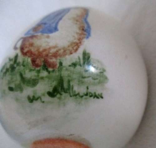 TWO VERY PRETTY ORNAMENTAL BEATRIX POTTER PETER RABBIT EGGS ON STANDS - EGGS SIGNED