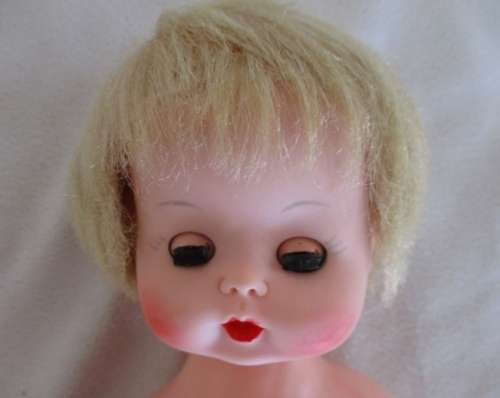 A SWEET VINTAGE 29CM TALL ROSY CHEEKED DARLING MARKED SAD ON BACK