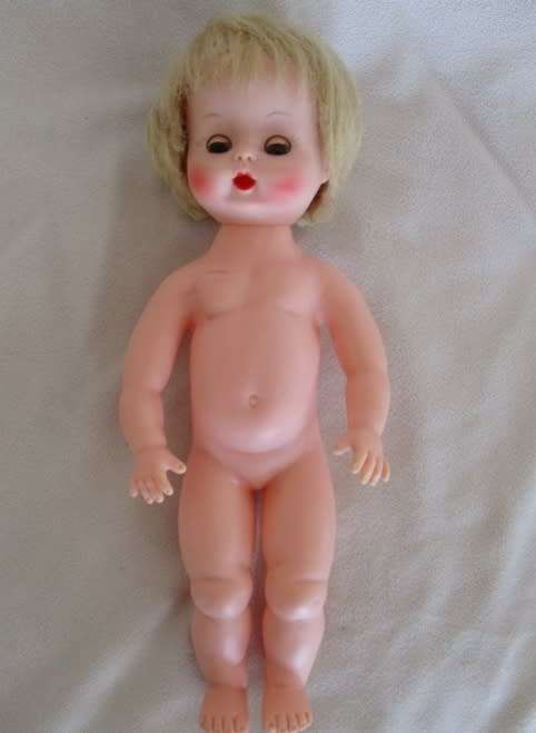 A SWEET VINTAGE 29CM TALL ROSY CHEEKED DARLING MARKED SAD ON BACK