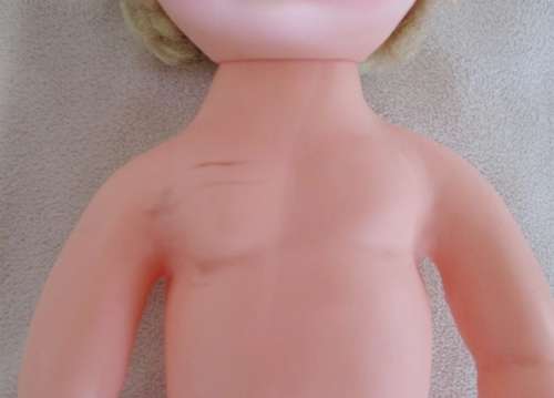 A SWEET VINTAGE 29CM TALL ROSY CHEEKED DARLING MARKED SAD ON BACK