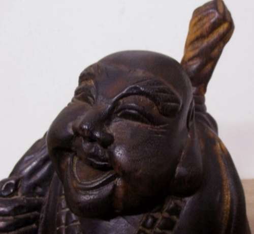 LARGE 30CM TALL VINTAGE HAND CARVED WOODEN BUDDHA