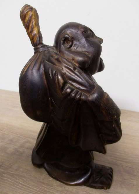 LARGE 30CM TALL VINTAGE HAND CARVED WOODEN BUDDHA