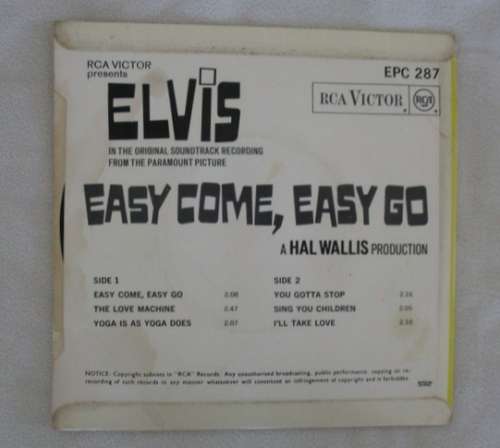 ELVIS SEVEN SINGLE - EASY COME EASY GO