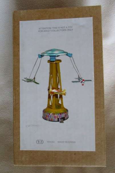 COLLECTABLE RETRO TOYCOMET WIND-UP/LEVER TIN AIRPLANE CAROUSEL WITH BOX