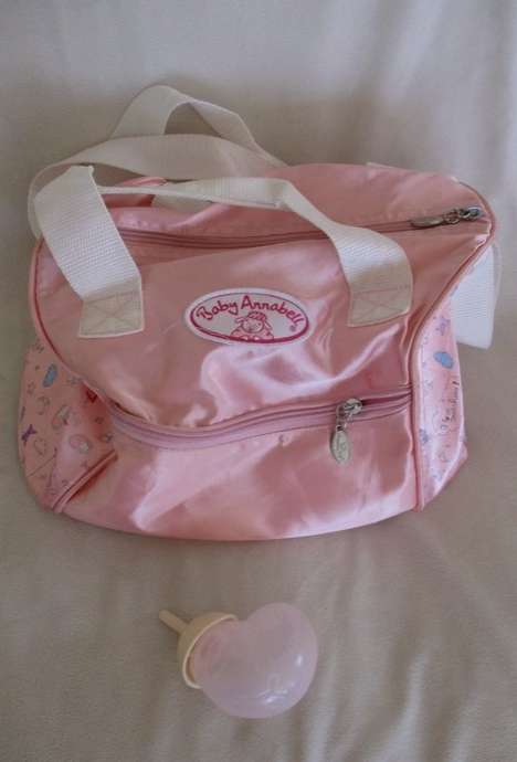 ZAPF CREATIONS GIGGLING/SUCKING BABY ANNABELL DOLL (46CM) - ORIGINAL BOTTLE, BAG AND CLOTHES (LOTS)