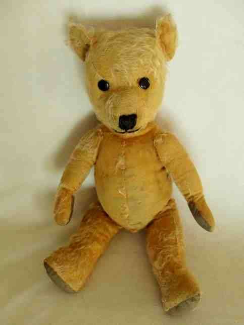 ANTIQUE, MUCH LOVED 44CM GOLDEN MOHAIR BEAR WITH STRAW STUFFED HEAD AND LOADS OF CHARACTER - DEANS?