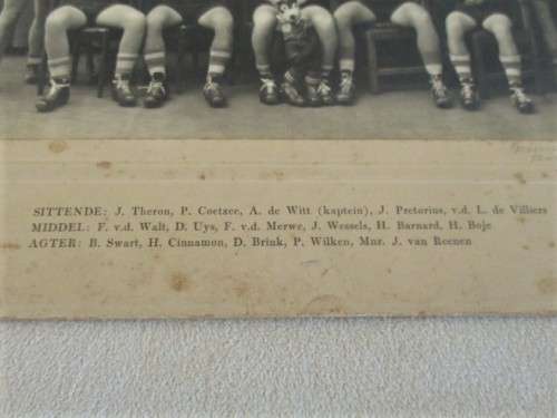 1943 - A VINTAGE SIGNED PHOTOGRAPH OF HOERSKOOL KROONSTAD FIRST XV RUGBY TEAM
