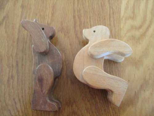 TWO ADORABLE VINTAGE LITTLE WOODEN TEDDY BEARS TO POSE AT WILL