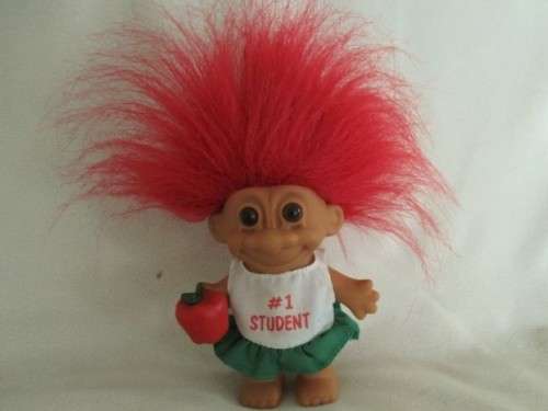 CUTE RUSS BERRIE TROLL IN ORIGINAL OUTFIT AND HOLDING AN APPLE!!