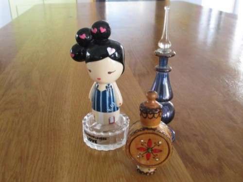 THREE VERY PRETTY AND UNIQUE PERFUME BOTTLES FOR THE COLLECTOR