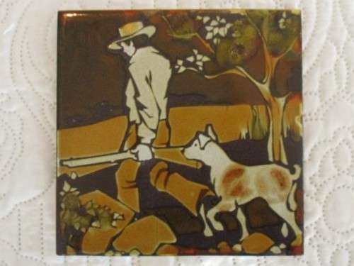 TWO MEN AND THEIR DOGS - DECORATIVE CERAMIC TILES 1970's/80's - ONE PILKINGTON AND ONE LIEBERMANN?