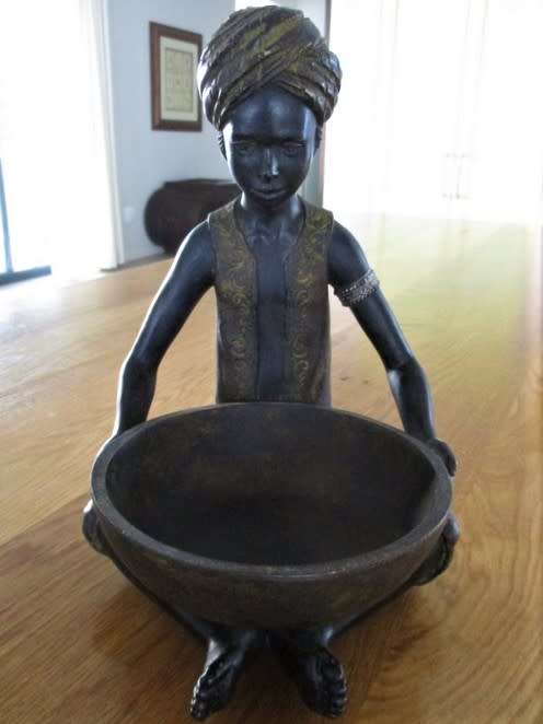 STUNNING LARGE HAND MADE  NUBIAN FIGURE HOLDING BOWL - IDEAL FOR SNACKS OR AFTER-DINNER BON-BONS!