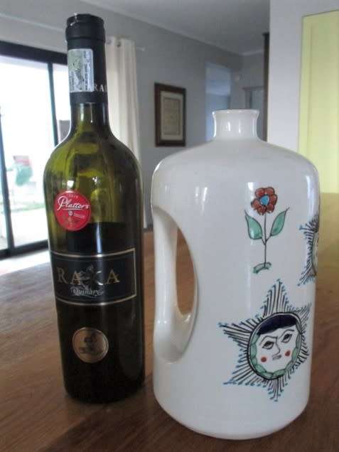 AN UNUSUAL QUIRKY MIDDLE EASTERN? HAND PAINTED CERAMIC SCULPTURAL BOTTLE/JAR