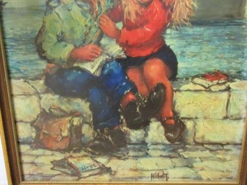 A CHARMING VINTAGE 1960's PRINT OF MICHEL THOMAS' WIDE-EYED CHILDREN