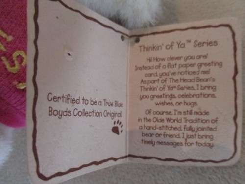 A COLLECTABLE FULLY JOINTED MINIATURE BOYDS BEAR FROM THEIR HEAD BEAN THINKIN' OF YA SERIES