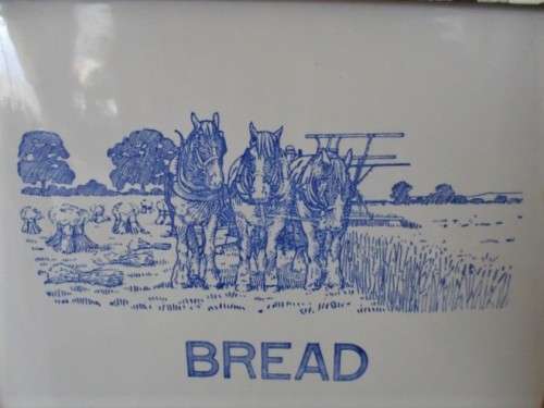 A VERY LARGE VINTAGE BLUE AND WHITE ENAMEL BREAD BIN