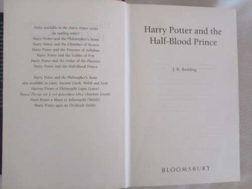 HARRY POTTER AND THE HALF-BLOOD PRINCE - 1ST EDITION HARD COVER WITH DUST JACKET