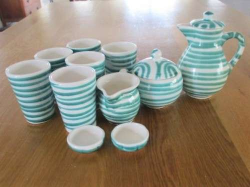 VINTAGE MID CENTURY AUSTRIAN GMUNDNER KERAMIK COFFEE SET - VERTIGO FLAME - QUIRKY!