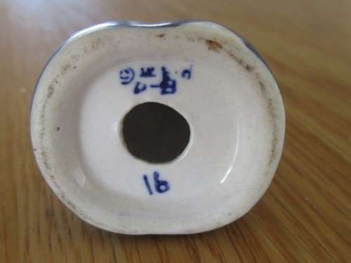 SMALL VINTAGE/ANTIQUE BLUE AND WHITE DUTCH SALT AND PEPPER SHAKERS - MARKED ON BASES