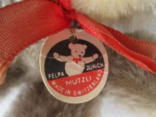 A SMALL RARE VINTAGE SWISS FELPA MUTZLI  MOHAIR TEDDY BEAR WITH ORIGINAL CHEST TAG