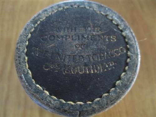 ANTIQUE LEATHER CUP AND 2 SETS OF DICE  - "WITH THE COMPLIMENTS OF THE UNITED TOBACCO CO (SOUTH) LTD