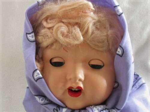 VERY LARGE 67CM TALL ANTIQUE COMPOSITION DOLL WITH RARE WIND-UP CRIER/TALKER MARKED "40" BEHIND HEAD