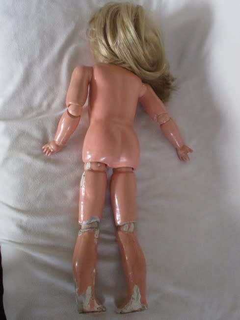 ANTIQUE 58CM TALL GERMAN? DOLL WITH BISQUE HEAD, COMPOSITION BODY, BALL JOINTED ELBOWS AND KNEES!!