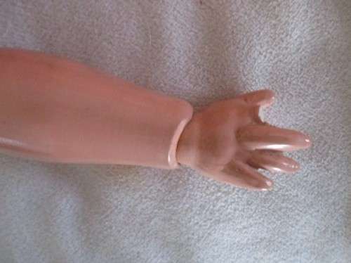 ANTIQUE 58CM TALL GERMAN? DOLL WITH BISQUE HEAD, COMPOSITION BODY, BALL JOINTED ELBOWS AND KNEES!!