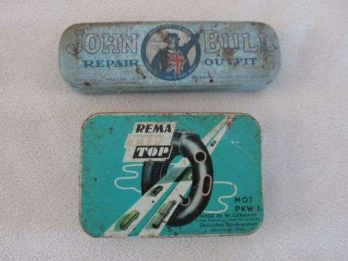 TWO VERY RARE BICYCLE REPAIR OUTFIT TINS - ENGLISH JOHN BULL AND WEST GERMAN REMA TIP TOP