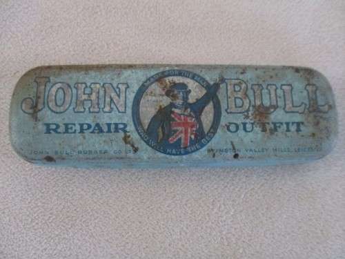 TWO VERY RARE BICYCLE REPAIR OUTFIT TINS - ENGLISH JOHN BULL AND WEST GERMAN REMA TIP TOP