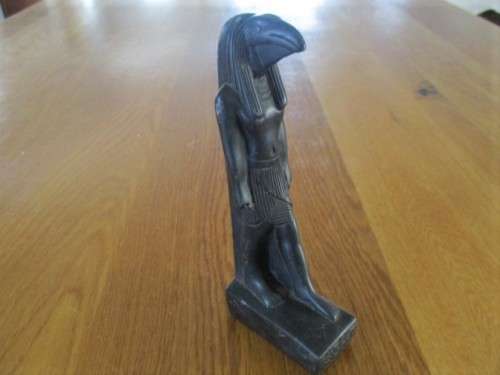 BLACK RESIN FIGURINE OF EGYPTIAN GOD HORUS - 19CM TALL - SIGNED