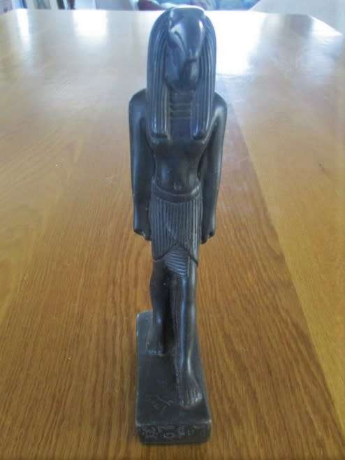 BLACK RESIN FIGURINE OF EGYPTIAN GOD HORUS - 19CM TALL - SIGNED